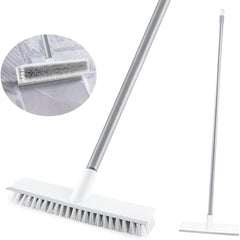 2‑in‑1 Tile & Grout Cleaning Brush – Stiff Bristles with Rubber Squeegee, Long Handle