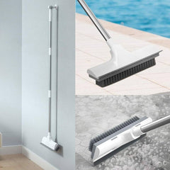 2‑in‑1 Tile & Grout Cleaning Brush – Stiff Bristles with Rubber Squeegee, Long Handle