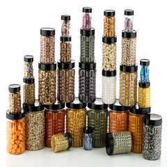 Plastic Grocery Container Set – 250/350/650/1200/2000 ml Airtight Storage Boxes Black ( Pack Of 30 )