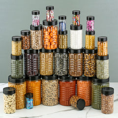 Plastic Grocery Container Set – 250/350/650/1200/2000 ml Airtight Storage Boxes Black ( Pack Of 30 )