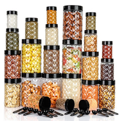 Plastic Grocery Container Set of 24 for Kitchen Storage – 1210 ml, 650 ml, 350 ml, 250 ml | Airtight Food Storage Jars | BPA-Free, Stackable, Transparent Boxes