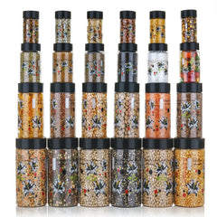 Plastic Grocery Container Set – 24-Pack Airtight Storage Jars (1200 ml, 650 ml, 350 ml, 250 ml, Black)