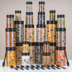 Plastic Grocery Container Set – 24-Pack Airtight Storage Jars (1200 ml, 650 ml, 350 ml, 250 ml, Black)