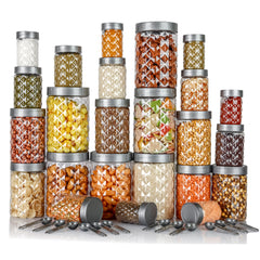 Plastic Grocery Container Set of 24 for Kitchen Storage – 1210 ml, 650 ml, 350 ml, 250 ml | Airtight Food Storage Jars | BPA-Free, Stackable, Transparent Boxes