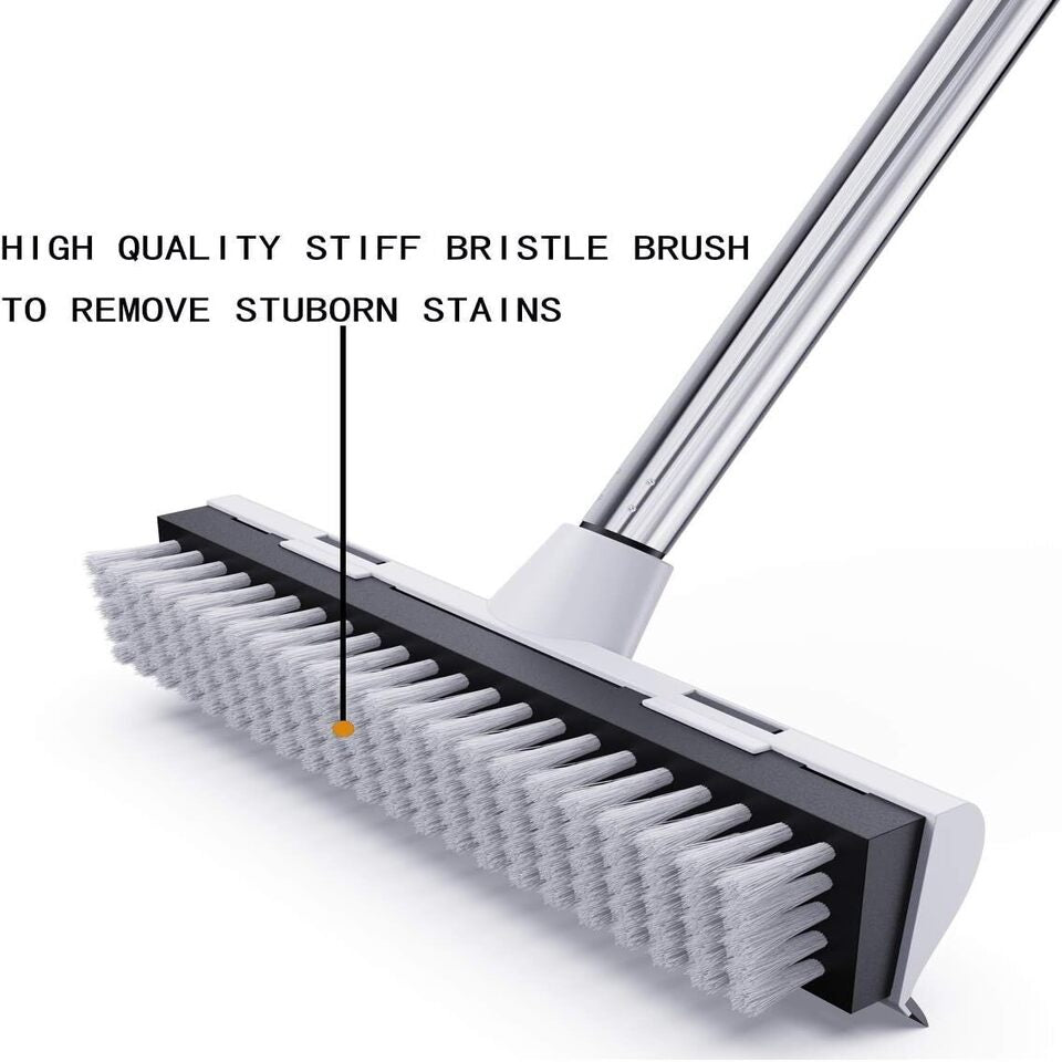 2‑in‑1 Tile & Grout Cleaning Brush – Stiff Bristles with Rubber Squeegee, Long Handle