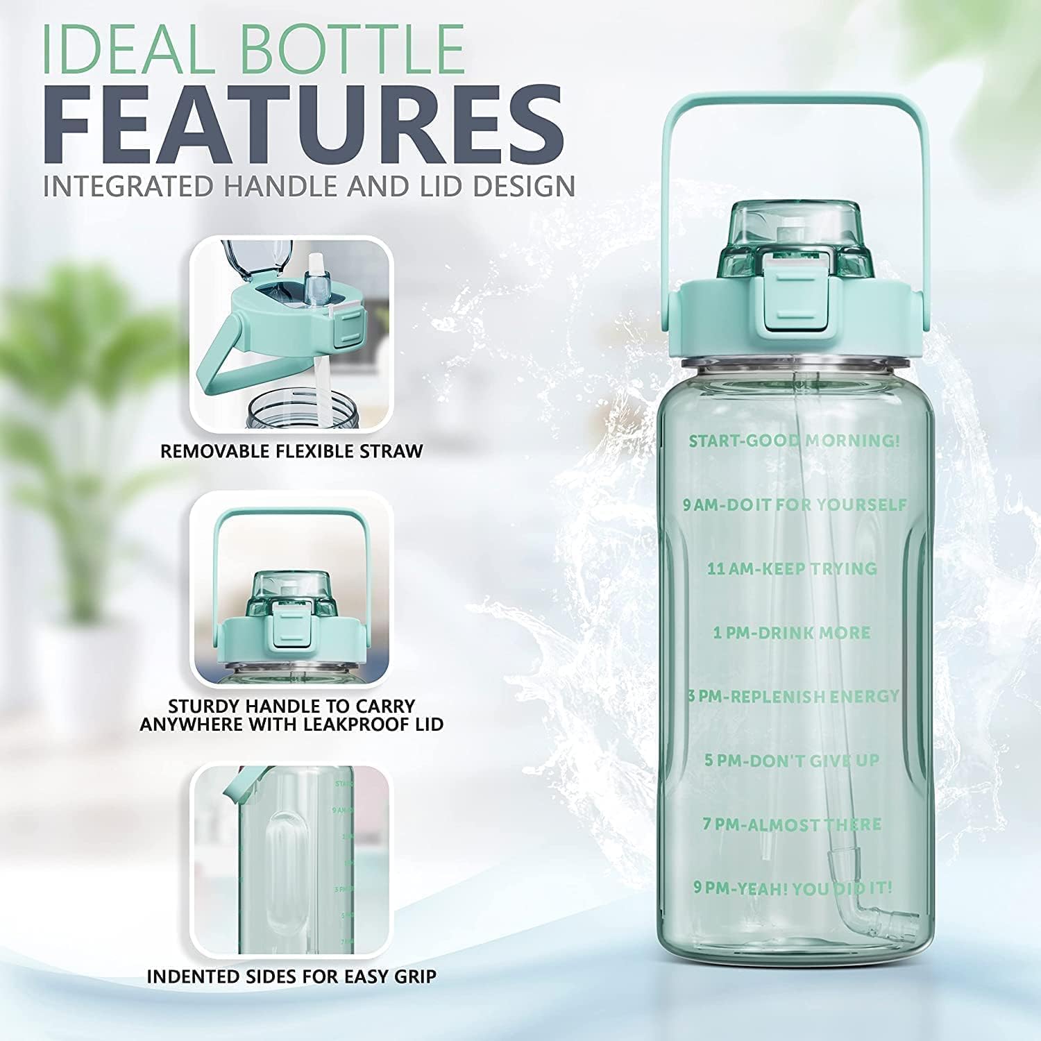 3-Piece Motivational Water Bottle Set (2L+900ml+300ml) – BPA-Free, Leakproof, for Gym & Office