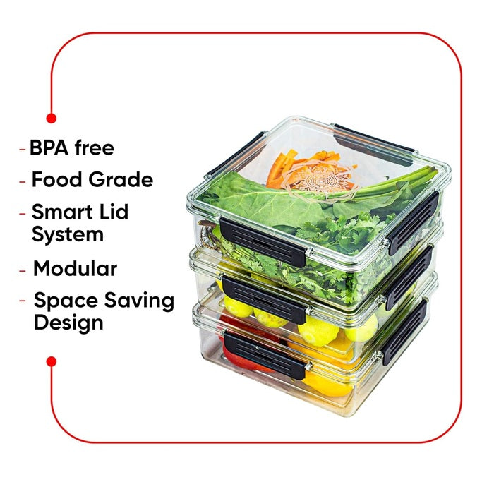 Plastic Fridge Container – Airtight Food Storage Box for Refrigerator & Freezer ( 2000 ml ) ( Pack Of 3