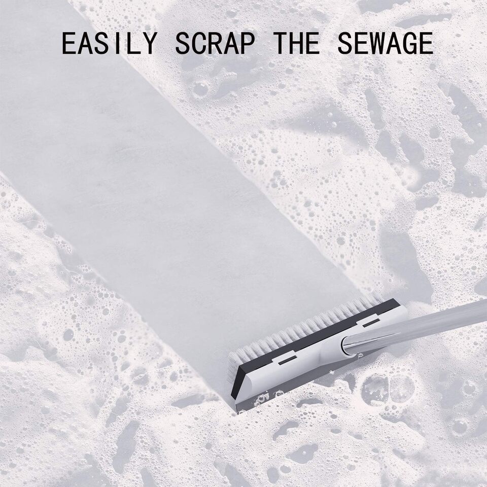 2‑in‑1 Tile & Grout Cleaning Brush – Stiff Bristles with Rubber Squeegee, Long Handle