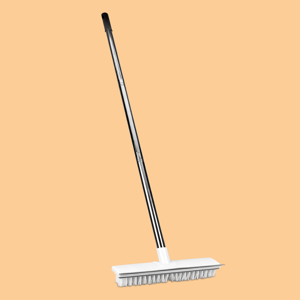 2‑in‑1 Tile & Grout Cleaning Brush – Stiff Bristles with Rubber Squeegee, Long Handle